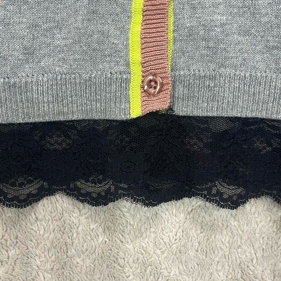 Princess Vera Wang Gray Button Cardigan Sweater Sz S Lace Hem Colorful Trim - Picture 6 of 16